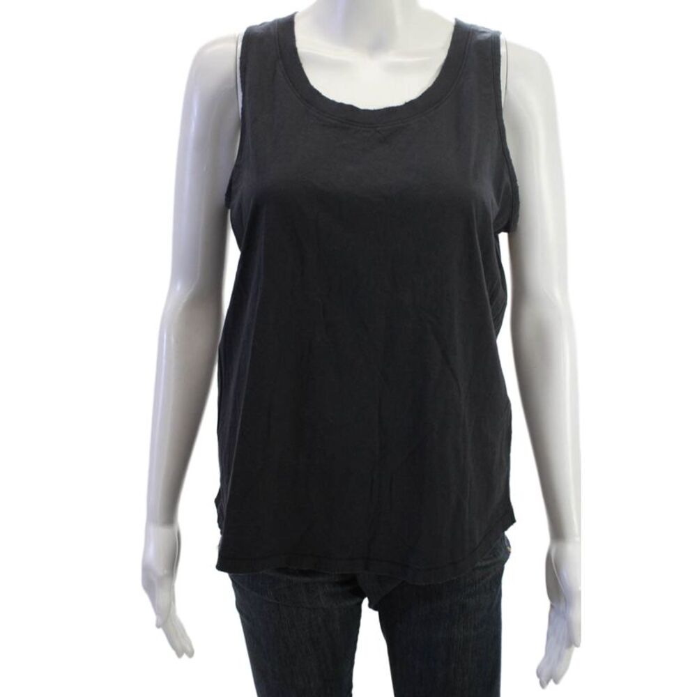 Leallo Womens Basic Sleeveless Tank Black Round Neck 100% Cotton Size L